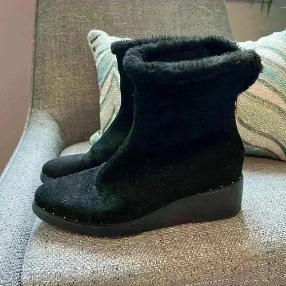 STEVEN Black Leather and Fur Booties size 7 - Picture 2 of 10